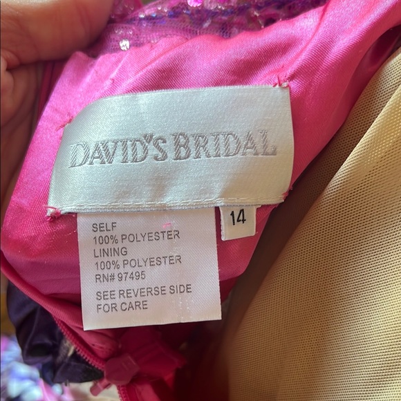 David's Bridal Vibrant Pink and Purple Midi Dress - Picture 4 of 6